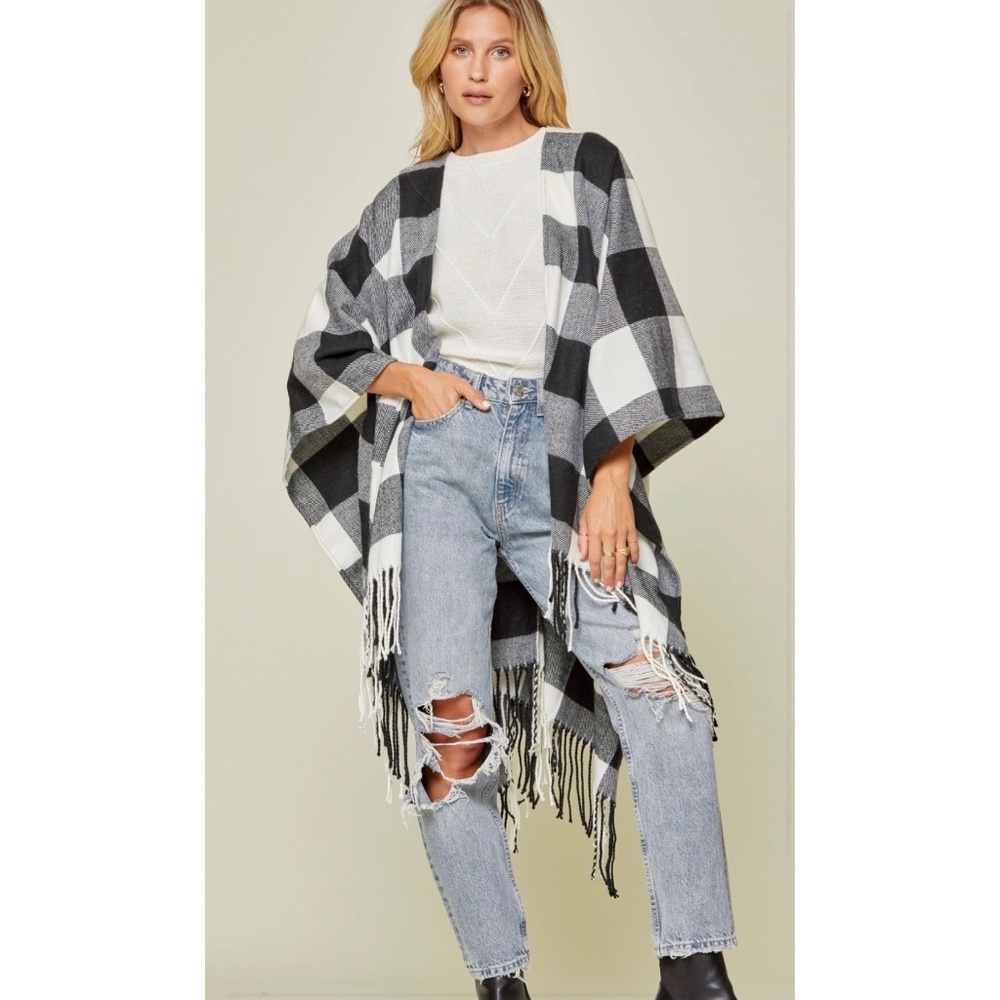 Black & White Plaid Poncho